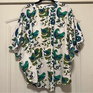 Vintage! 60s handmade smock tunic tie back, birds pattern